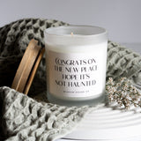 Hope Its Not Haunted, Housewarming Gift, New Home Gift, Closing Gift, White Candle, Hand Poured Candle, Soy Wax Candle, Personalized Gift